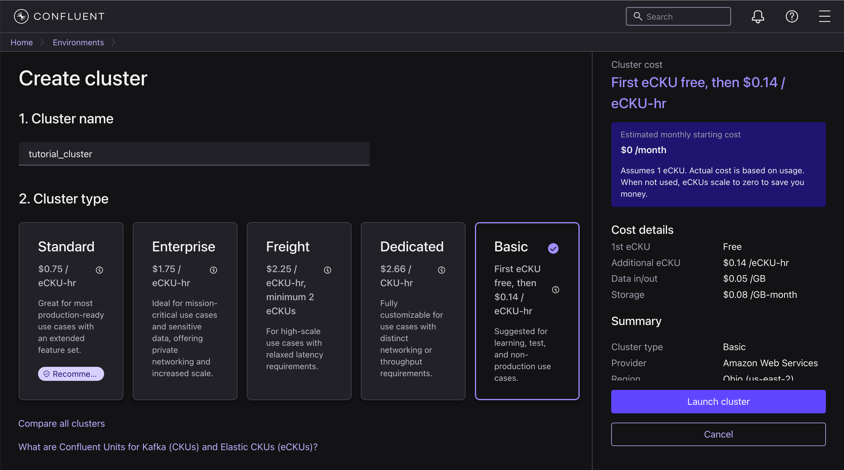 Screenshot showing billing options in Confluent Cloud.