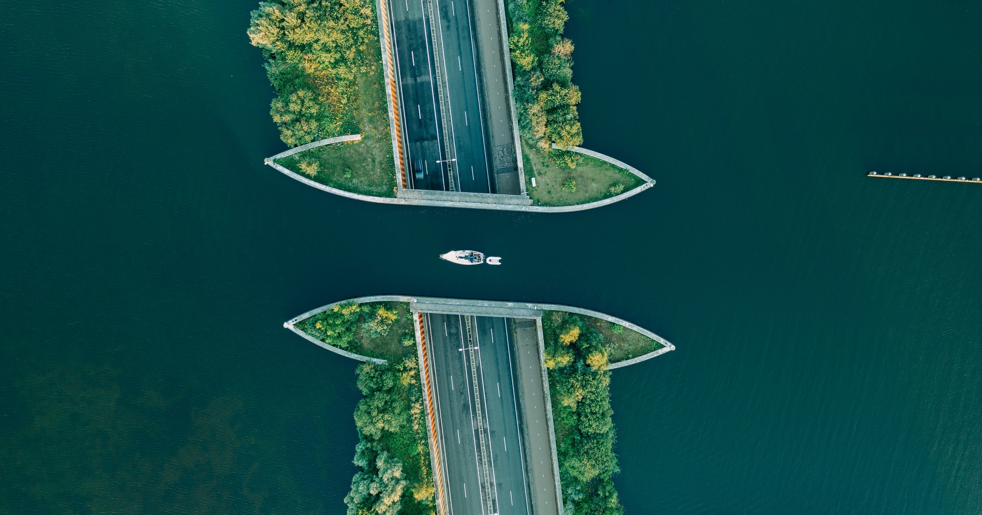 An aerial view of Veluwemeer Aqueduct