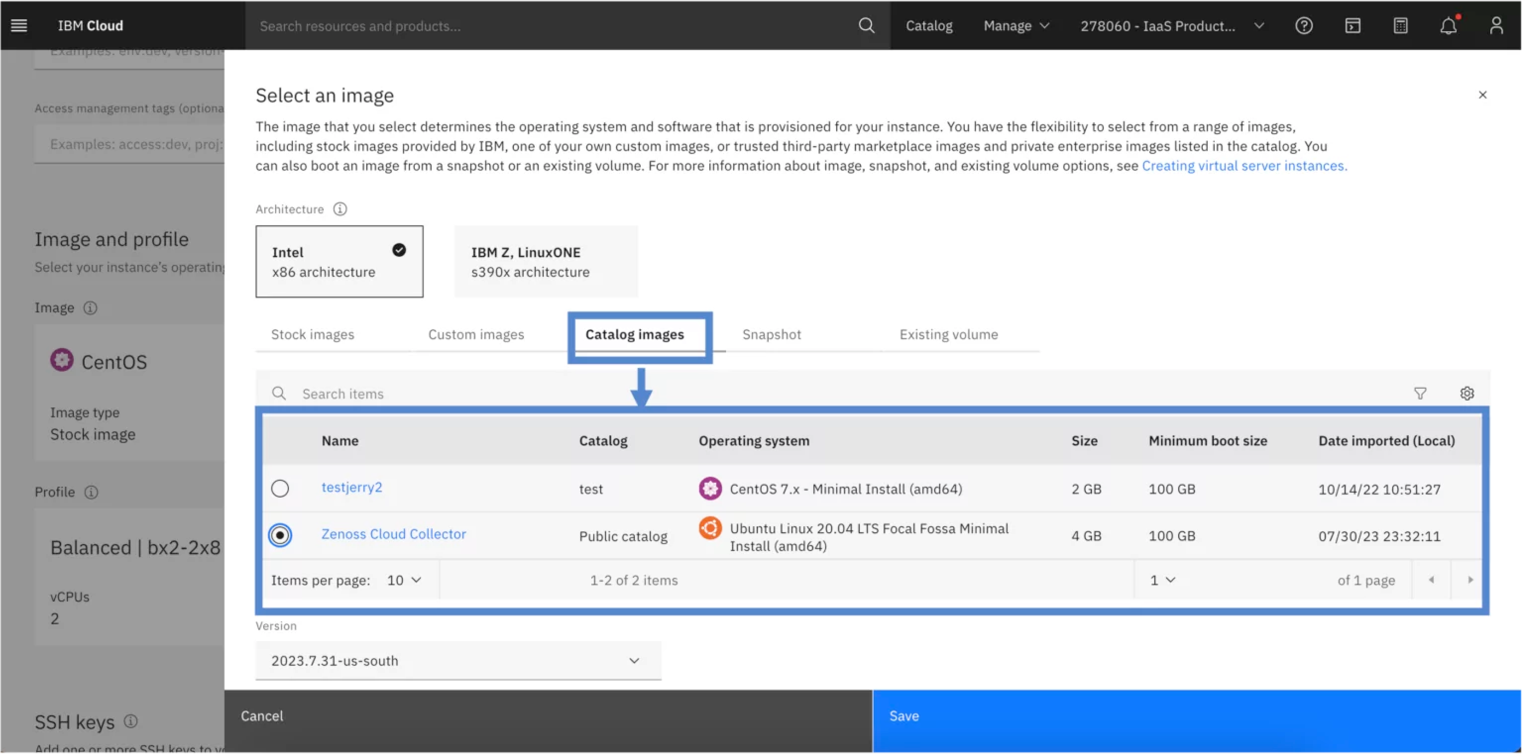 IBM Cloud VPC Deploying an instance using a catalog image