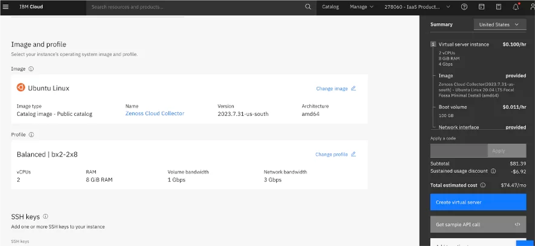 IBM Cloud VPC Deploying an instance using a catalog image