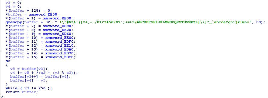 Code snippet demonstrating the decryption routine used by GoldDigger's packer