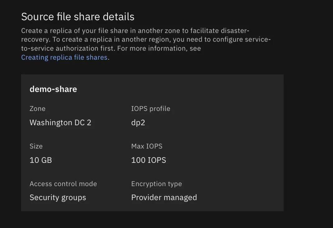 The source share details will be pre-loaded on the replica provisioning page